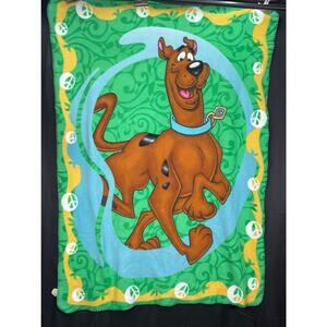 Vintage Scooby Doo Fleece Throw Blanket Hanna Barbera Peace Symbols Green & Blue